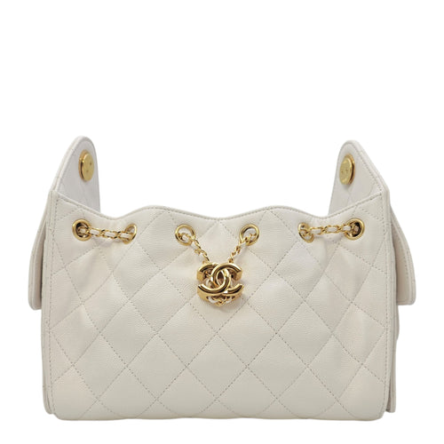 C25 Mini White Bucket Bag in Caviar Leather Gold hardware