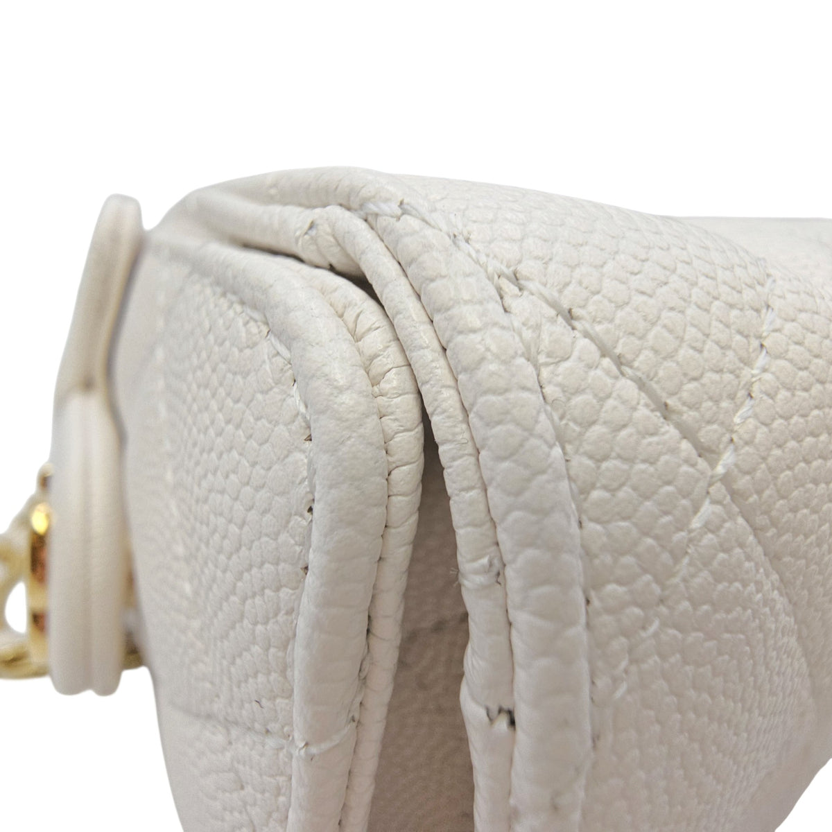 C25 Mini White Bucket Bag in Caviar Leather Gold hardware