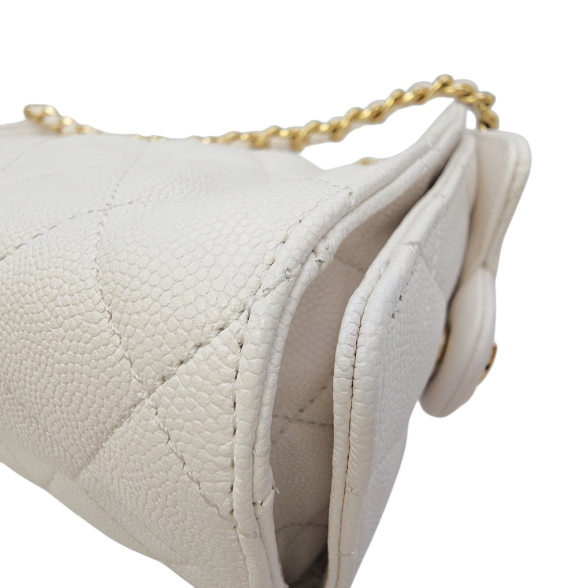C25 Mini White Bucket Bag in Caviar Leather Gold hardware