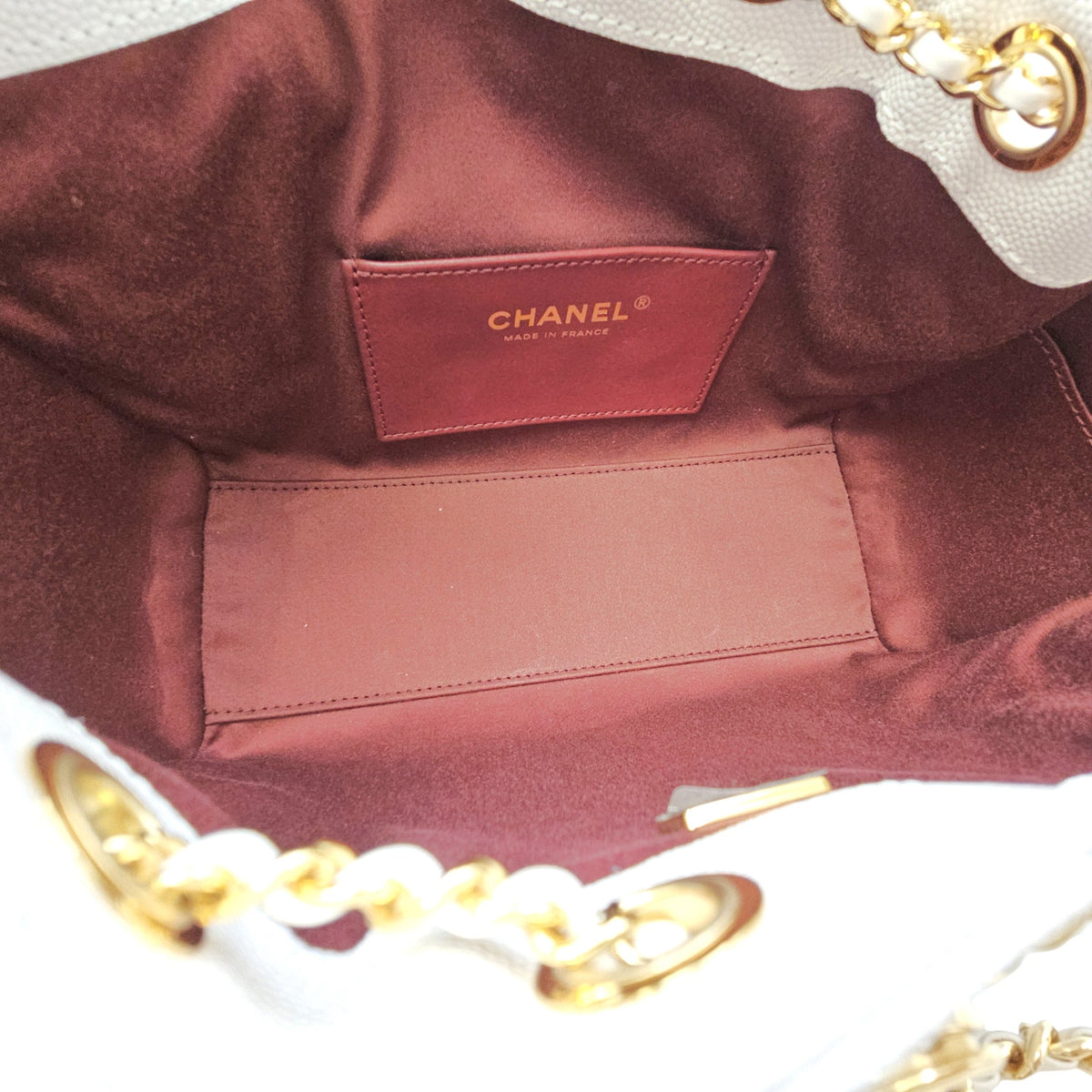 C25 Mini White Bucket Bag in Caviar Leather Gold hardware