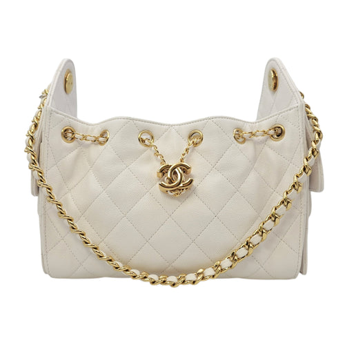 C25 Mini White Bucket Bag in Caviar Leather Gold hardware