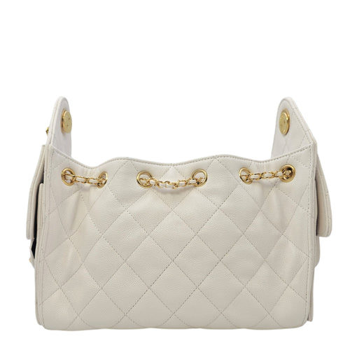 C25 Mini White Bucket Bag in Caviar Leather Gold hardware