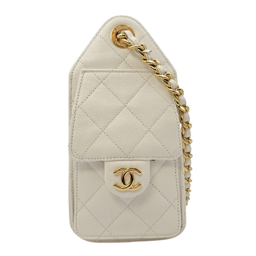 C25 Mini White Bucket Bag in Caviar Leather Gold hardware
