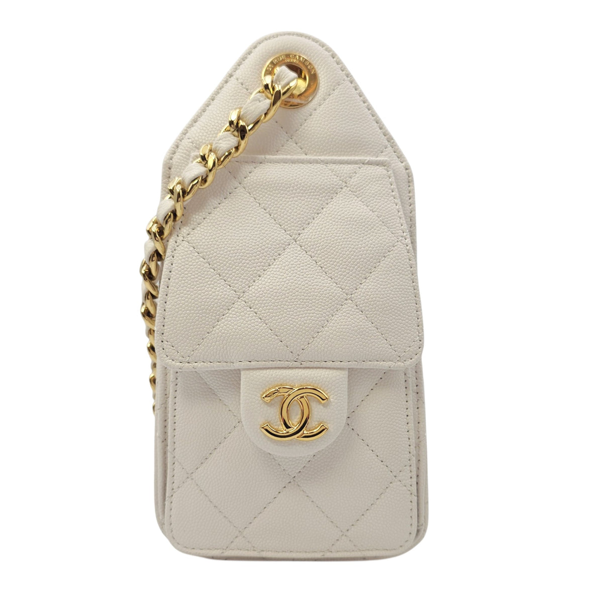 C25 Mini White Bucket Bag in Caviar Leather Gold hardware