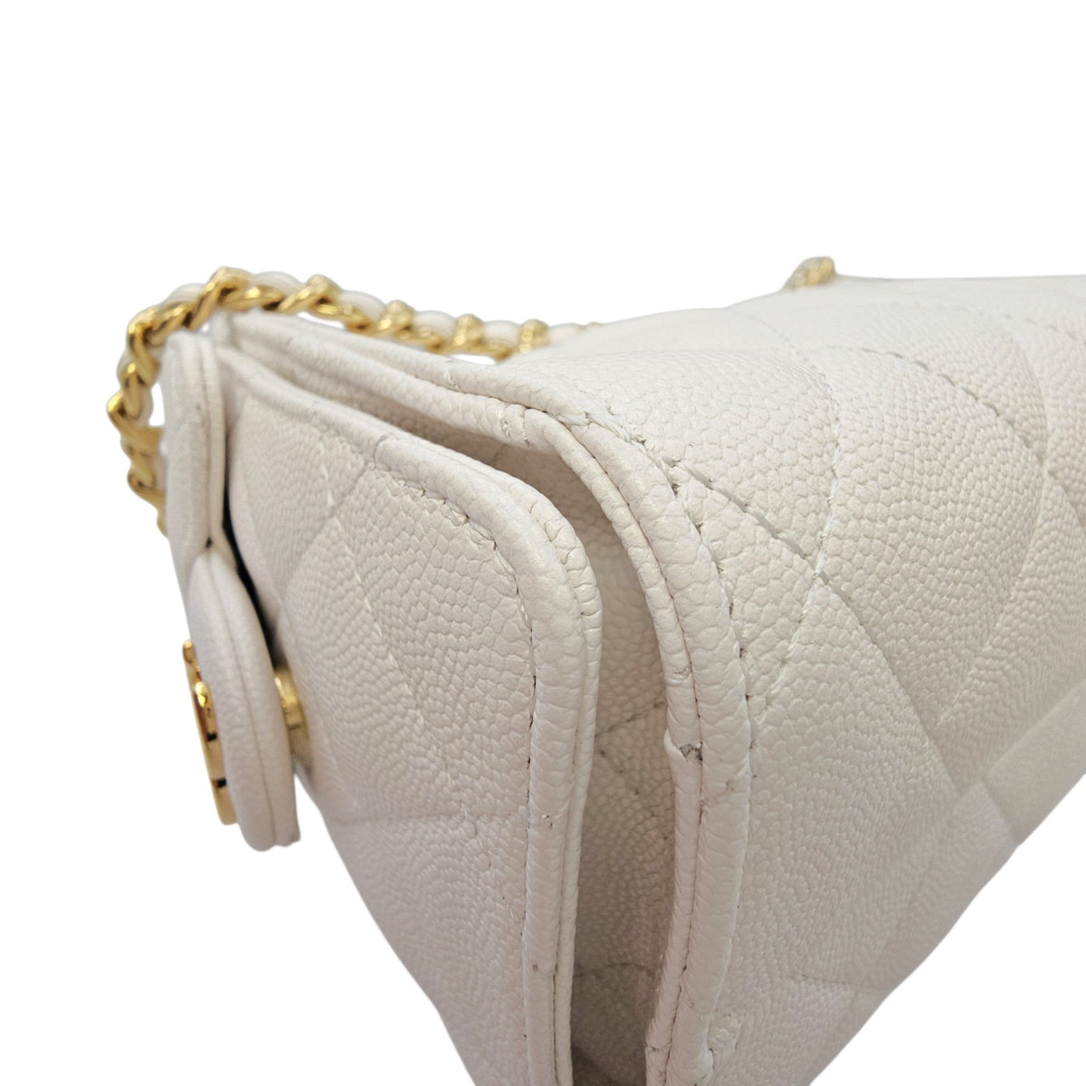 C25 Mini White Bucket Bag in Caviar Leather Gold hardware