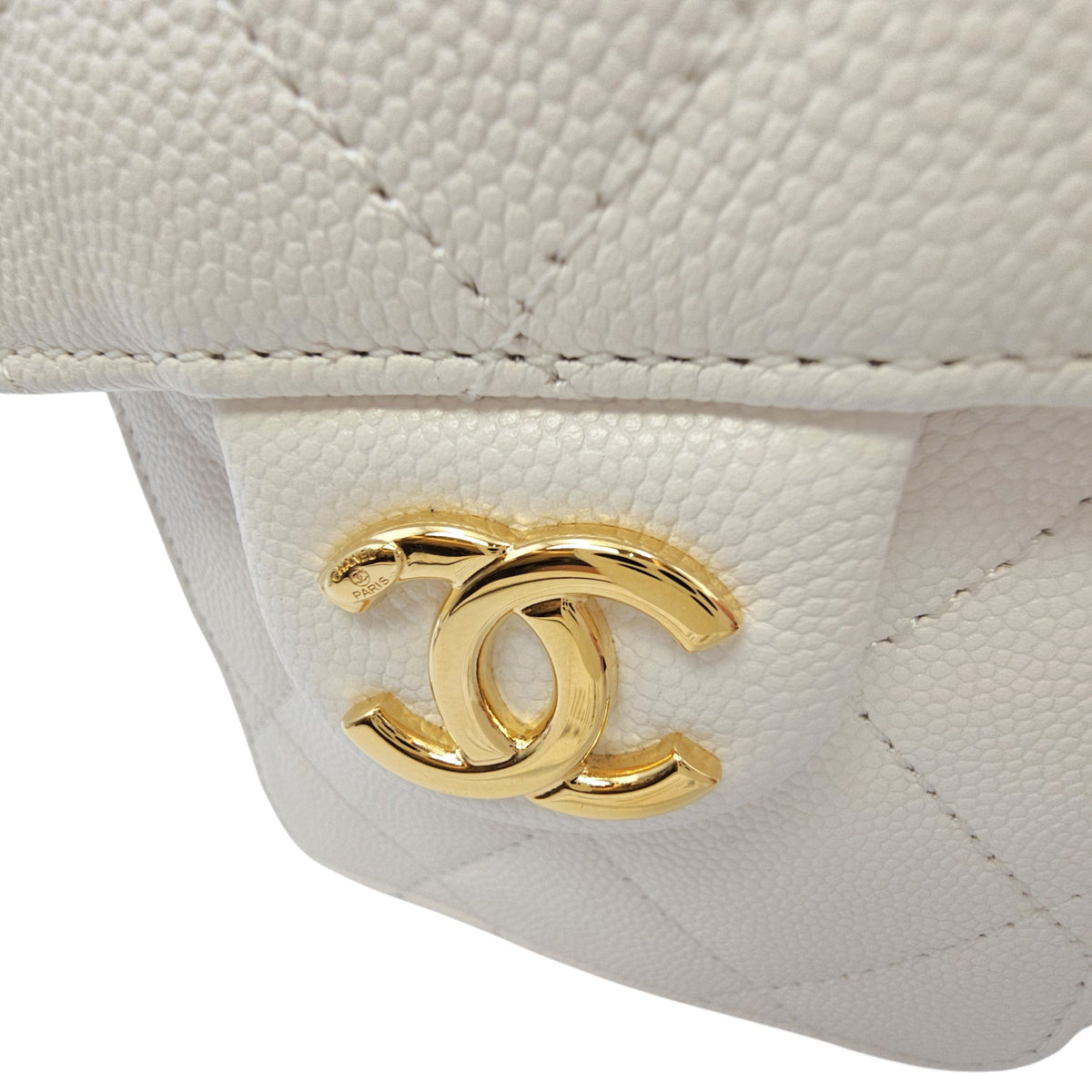 C25 Mini White Bucket Bag in Caviar Leather Gold hardware