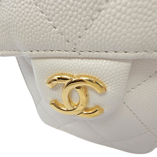 C25 Mini White Bucket Bag in Caviar Leather Gold hardware
