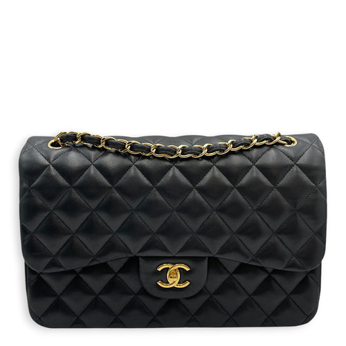 Classic Jumbo Black Shoulder Bag in Lambskin Gold hardware