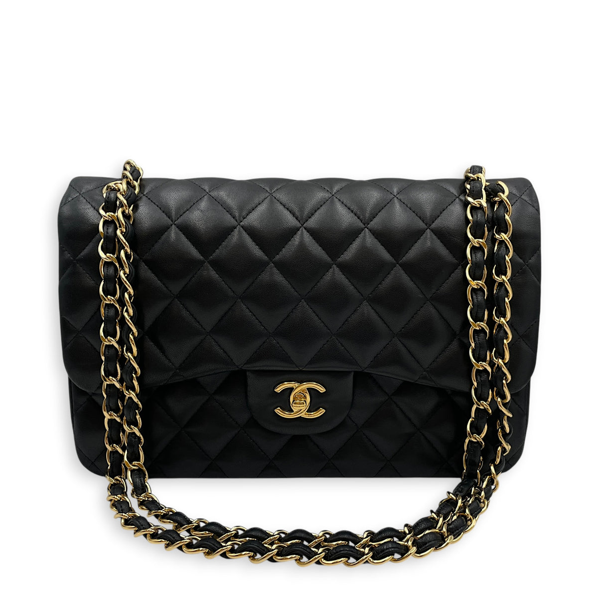 Classic Jumbo Black Shoulder Bag in Lambskin Gold hardware