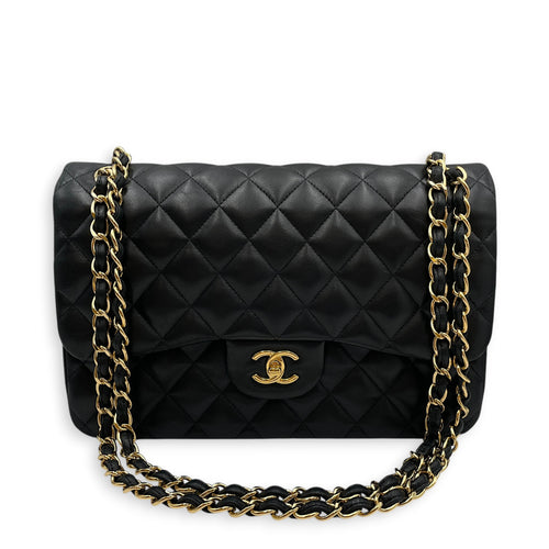 Classic Jumbo Black Shoulder Bag in Lambskin Gold hardware