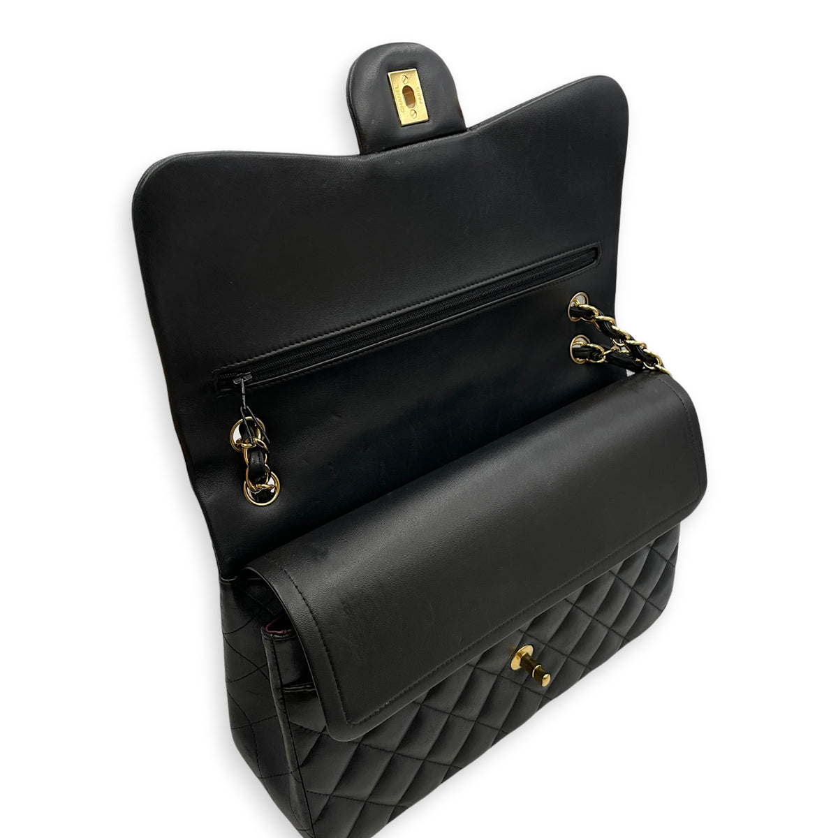 Classic Jumbo Black Shoulder Bag in Lambskin Gold hardware