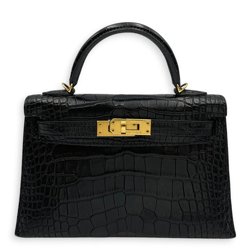 Sellier Kelly 20 Noir in Matte Alligator Gold hardware