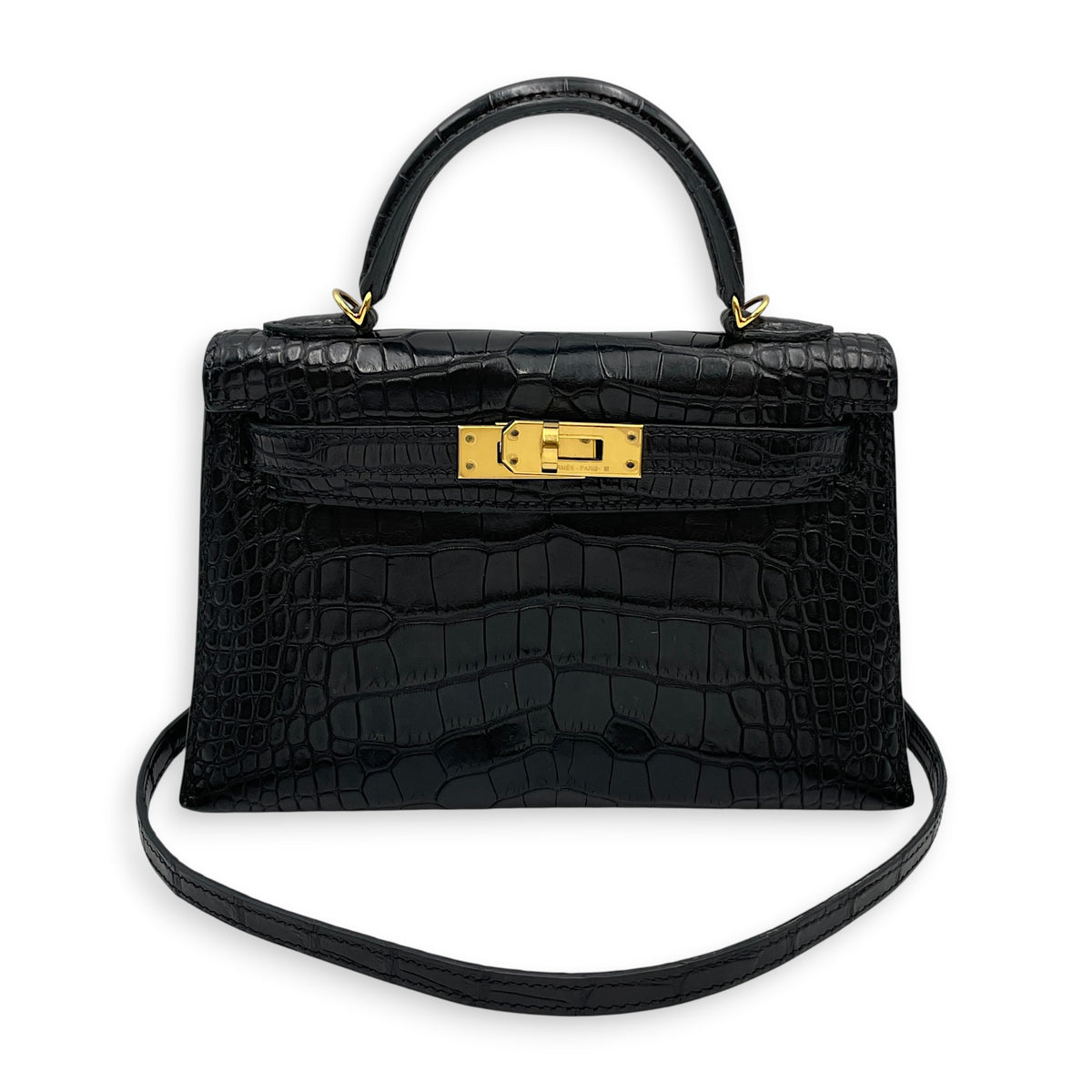Sellier Kelly 20 Noir in Matte Alligator Gold hardware