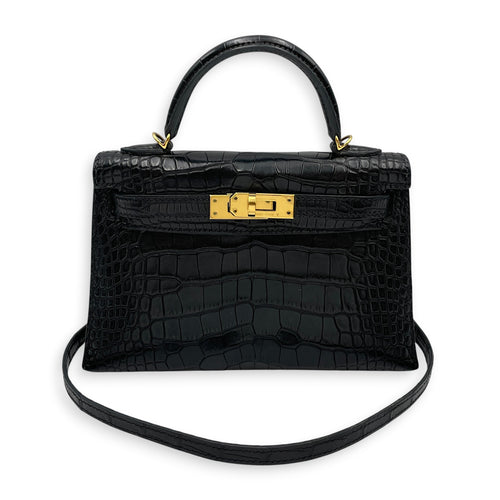 Sellier Kelly 20 Noir in Matte Alligator Gold hardware