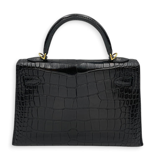 Sellier Kelly 20 Noir in Matte Alligator Gold hardware