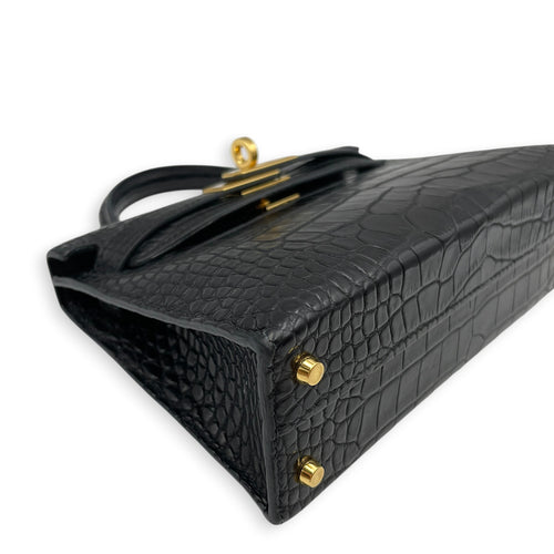 Sellier Kelly 20 Noir in Matte Alligator Gold hardware