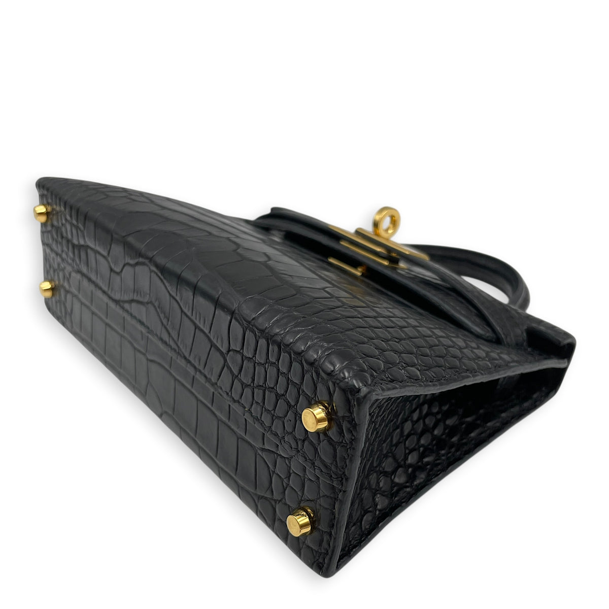 Sellier Kelly 20 Noir in Matte Alligator Gold hardware