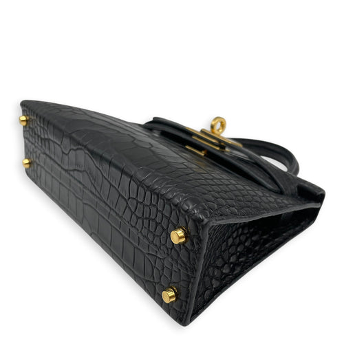 Sellier Kelly 20 Noir in Matte Alligator Gold hardware