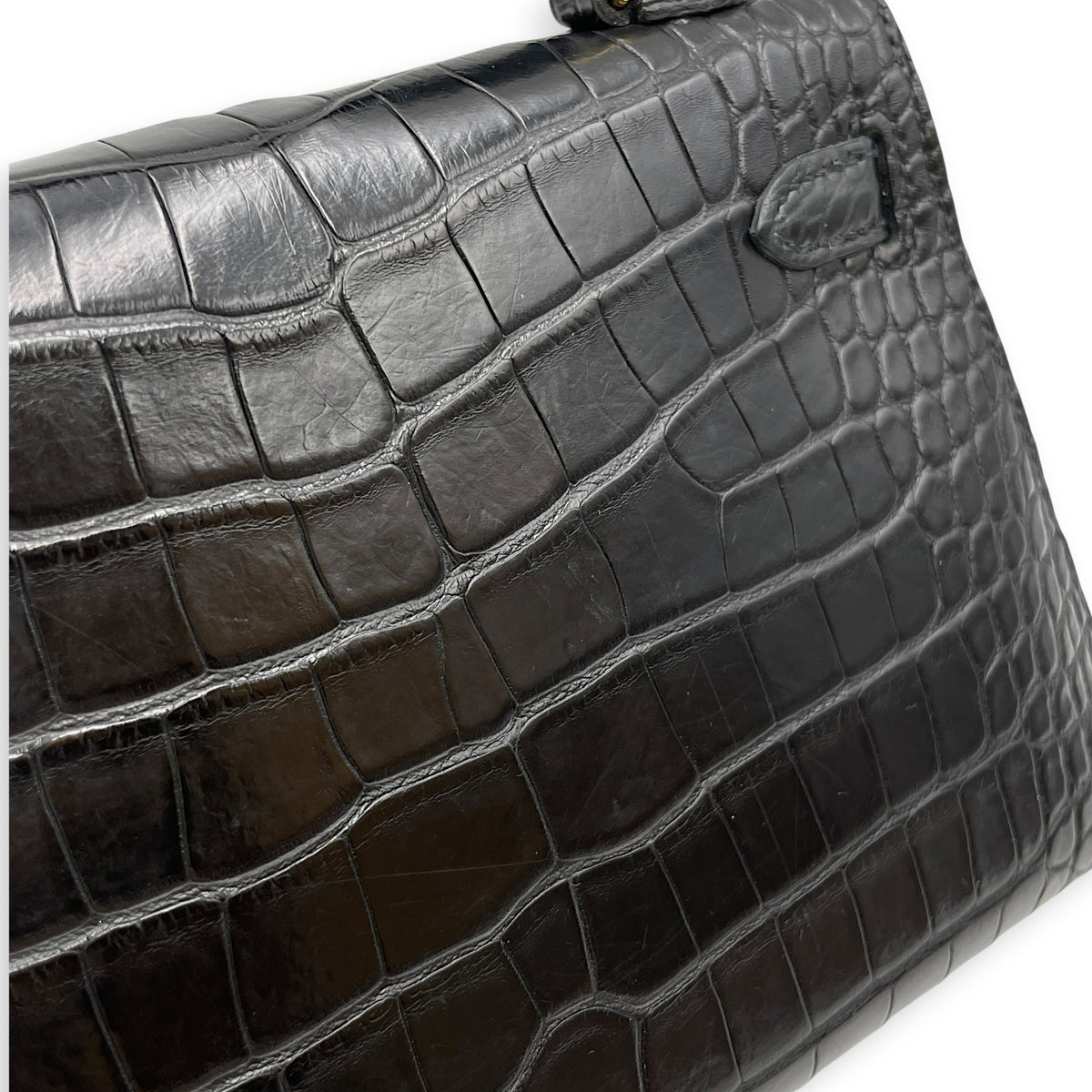 Sellier Kelly 20 Noir in Matte Alligator Gold hardware