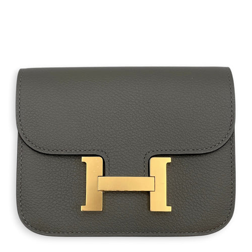 Constance Slim Gris Meyer Wallet in Evercolor Gold hardware
