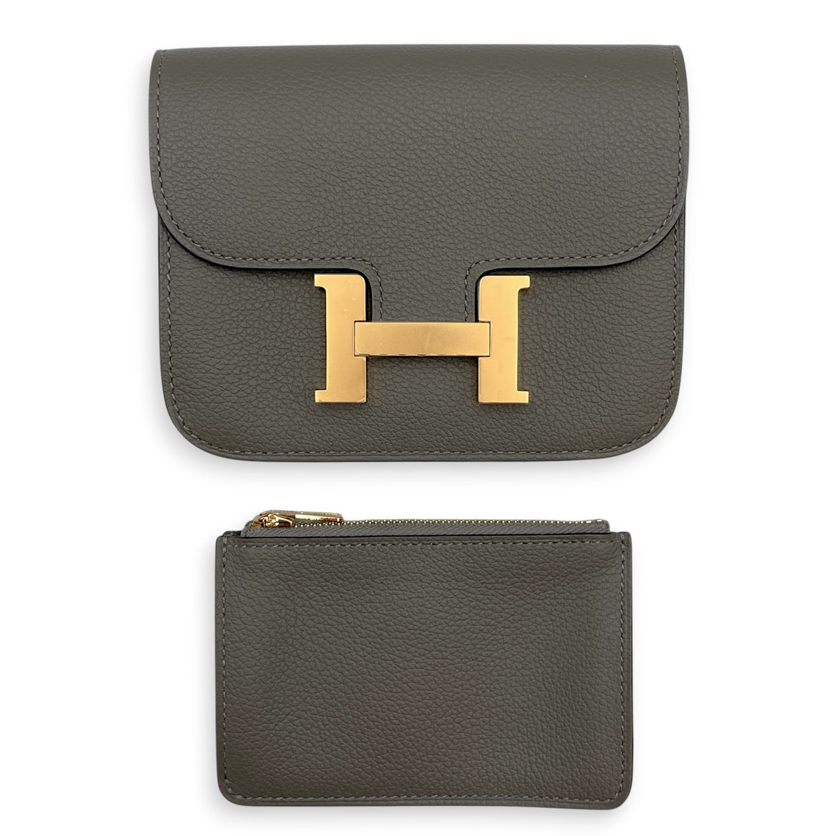 Constance Slim Gris Meyer Wallet in Evercolor Gold hardware