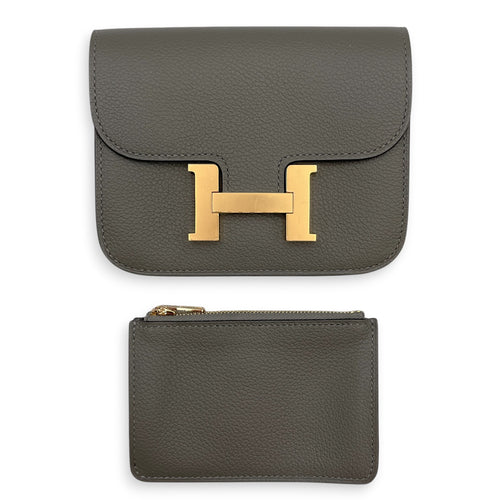 Constance Slim Gris Meyer Wallet in Evercolor Gold hardware