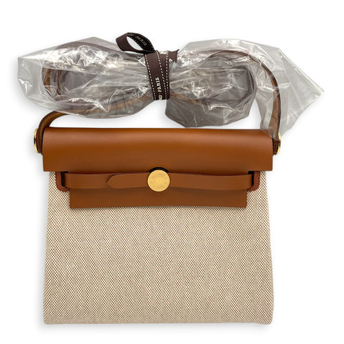 Herbag 20 Ecru-Beige/Fauve  in Vache Hunter/Toile  Gold hardware