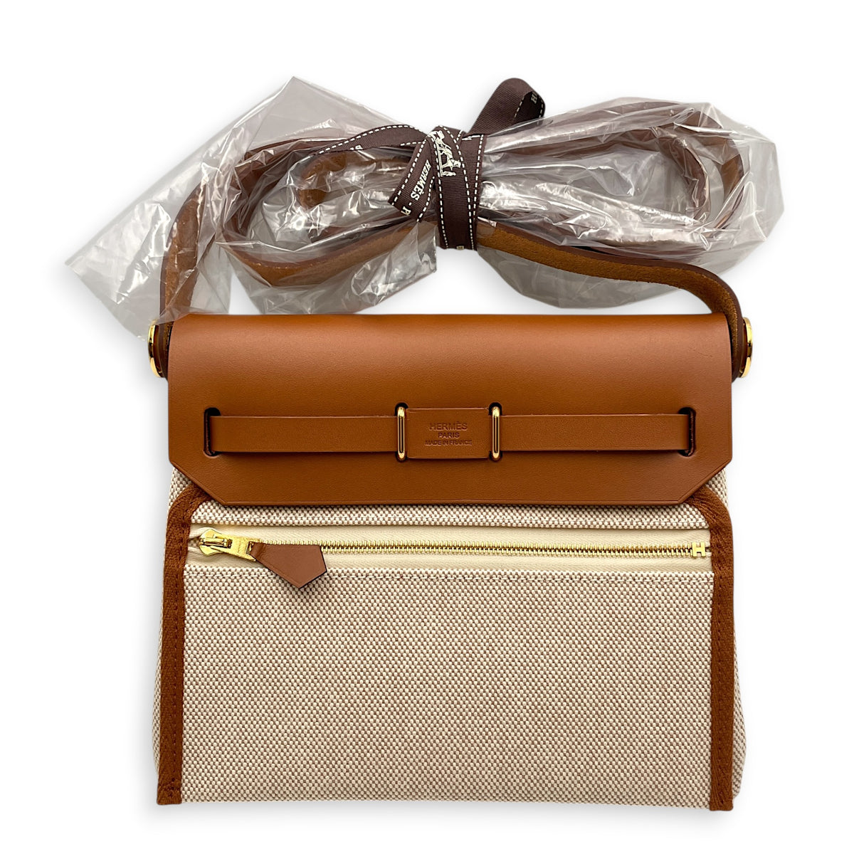 Herbag 20 Ecru-Beige/Fauve  in Vache Hunter/Toile  Gold hardware