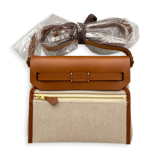 Herbag 20 Ecru-Beige/Fauve  in Vache Hunter/Toile  Gold hardware