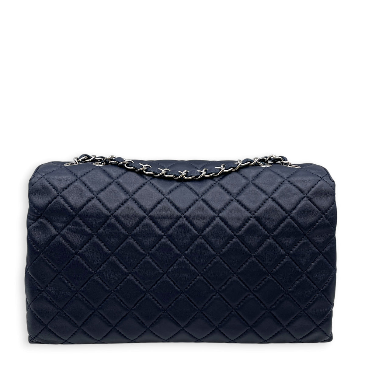Seasonal Flap  30 Navy Blue Shoulder Bag in Lambskin Silver hardware