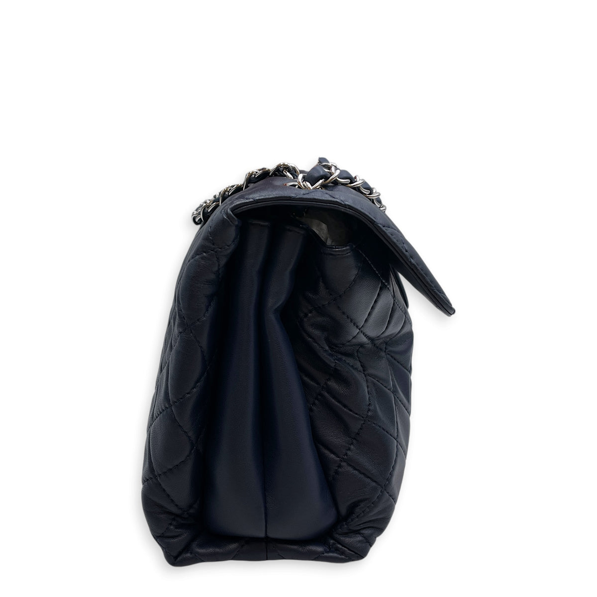 Seasonal Flap  30 Navy Blue Shoulder Bag in Lambskin Silver hardware