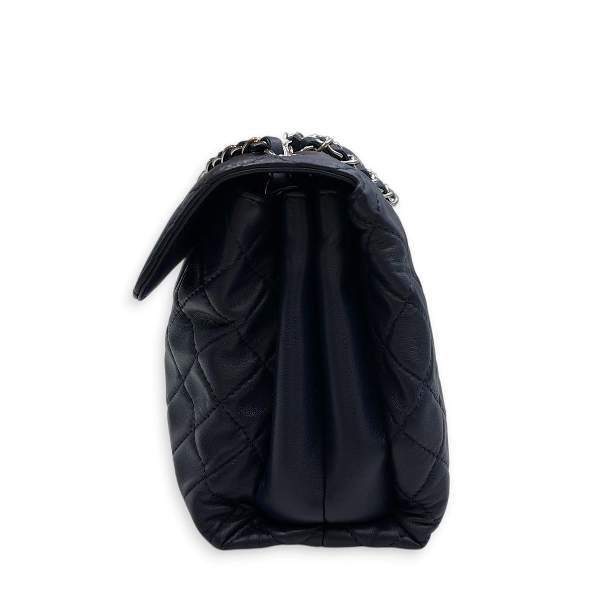 Seasonal Flap  30 Navy Blue Shoulder Bag in Lambskin Silver hardware