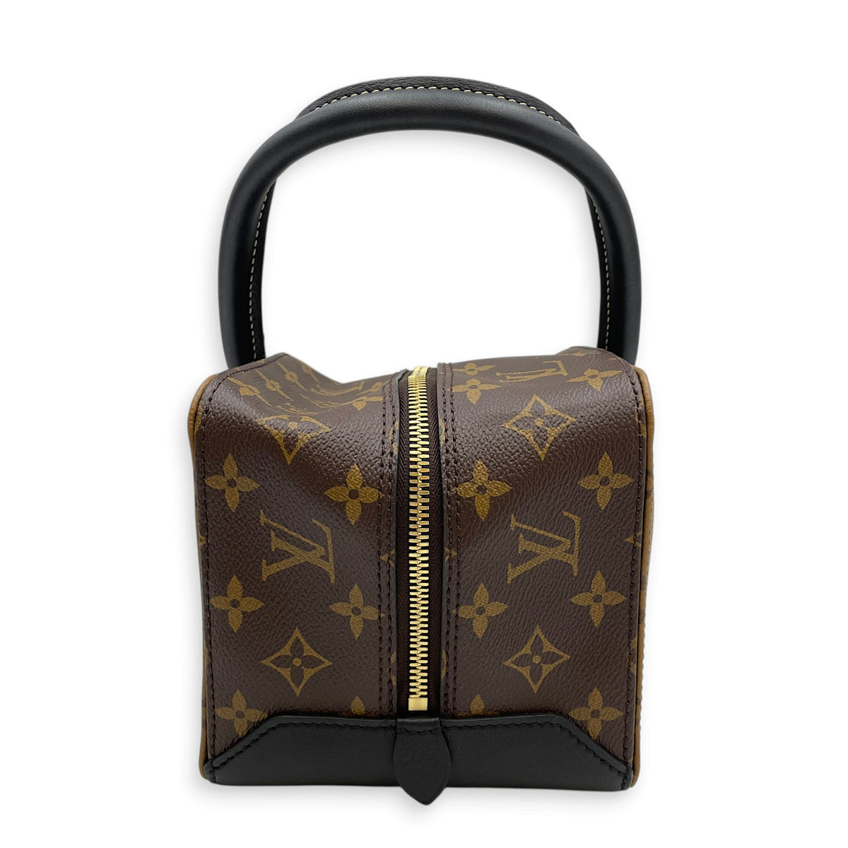 Reverse Monogram Square Bag  Brown Top Handle Bag in Monogram Coated Canvas Gold hardware