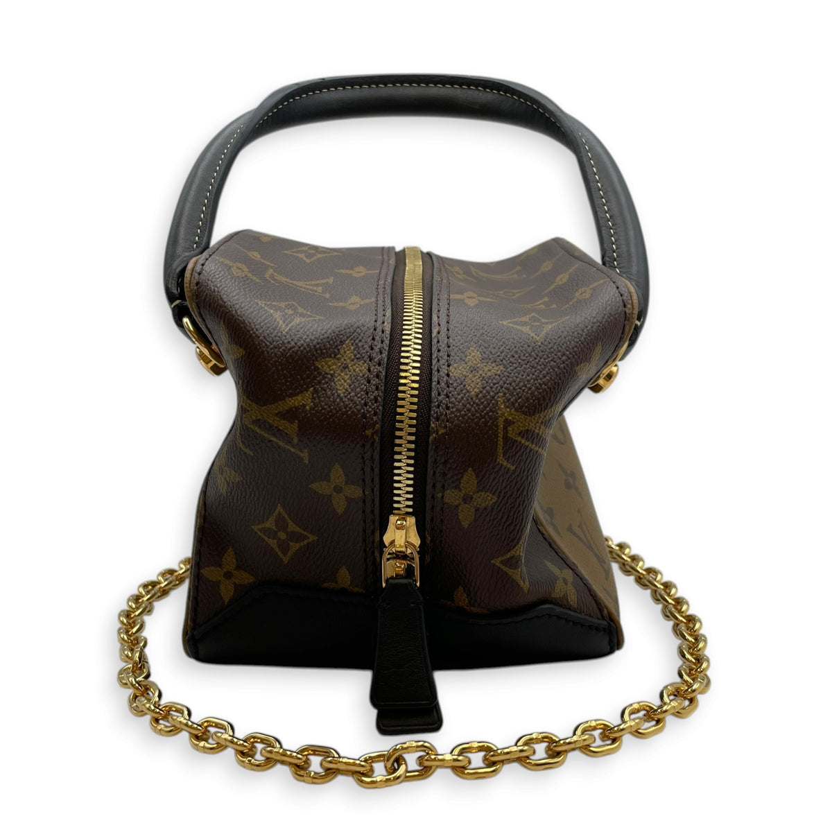 Reverse Monogram Square Bag  Brown Top Handle Bag in Monogram Coated Canvas Gold hardware