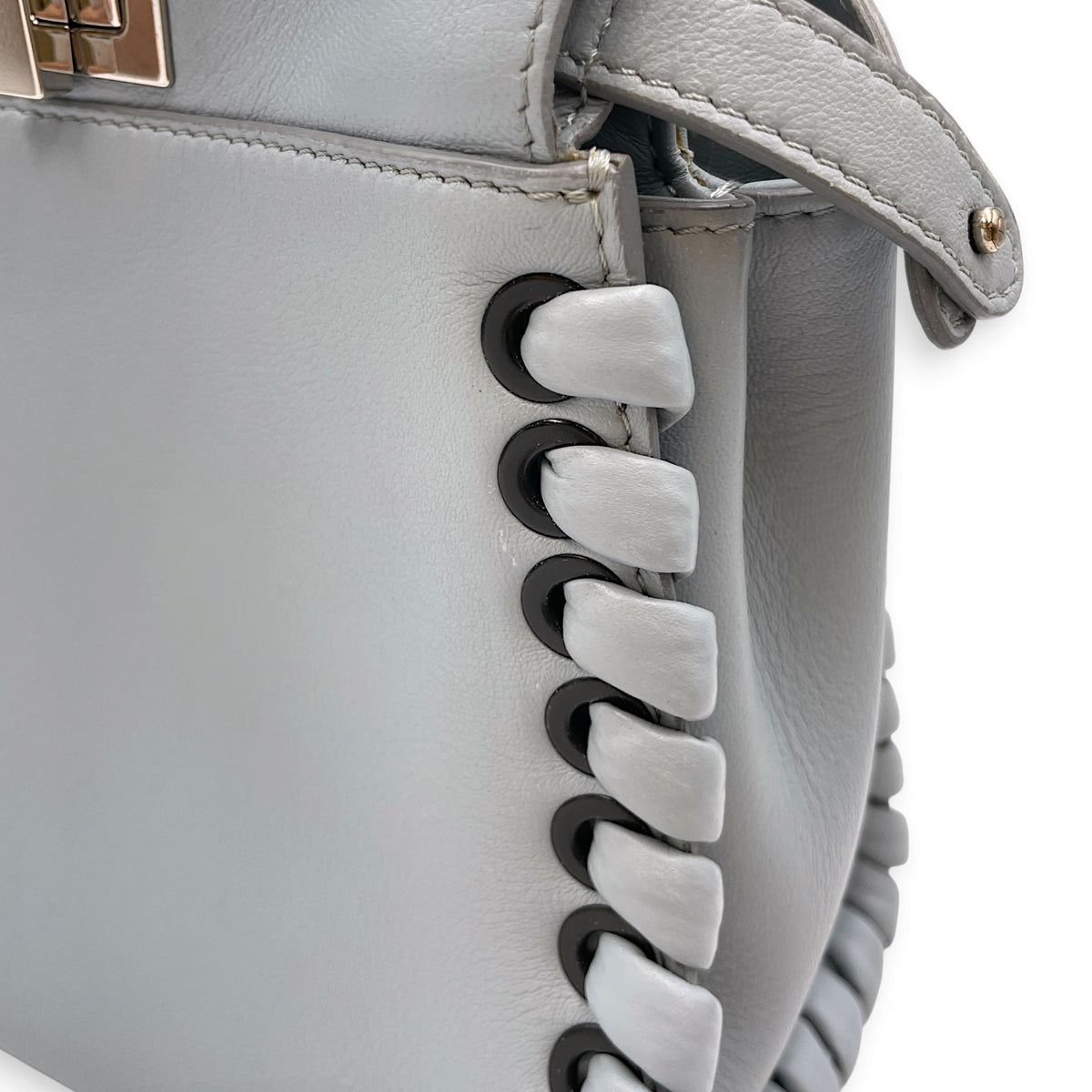 Peekaboo Mini Blue Top Handle Bag in Nappa Leather Silver hardware