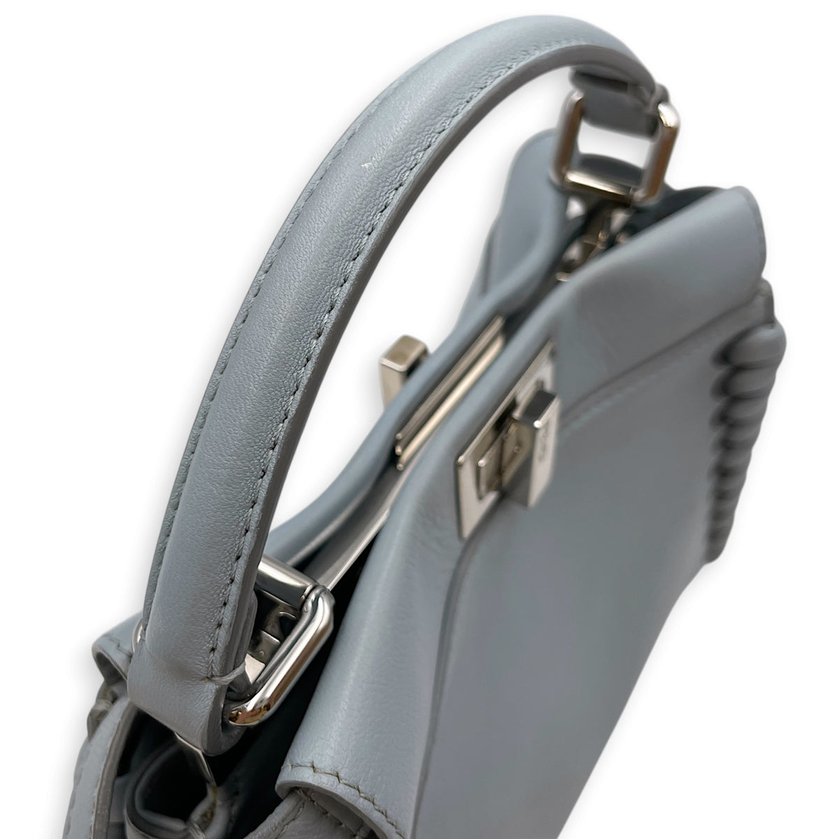 Peekaboo Mini Blue Top Handle Bag in Nappa Leather Silver hardware