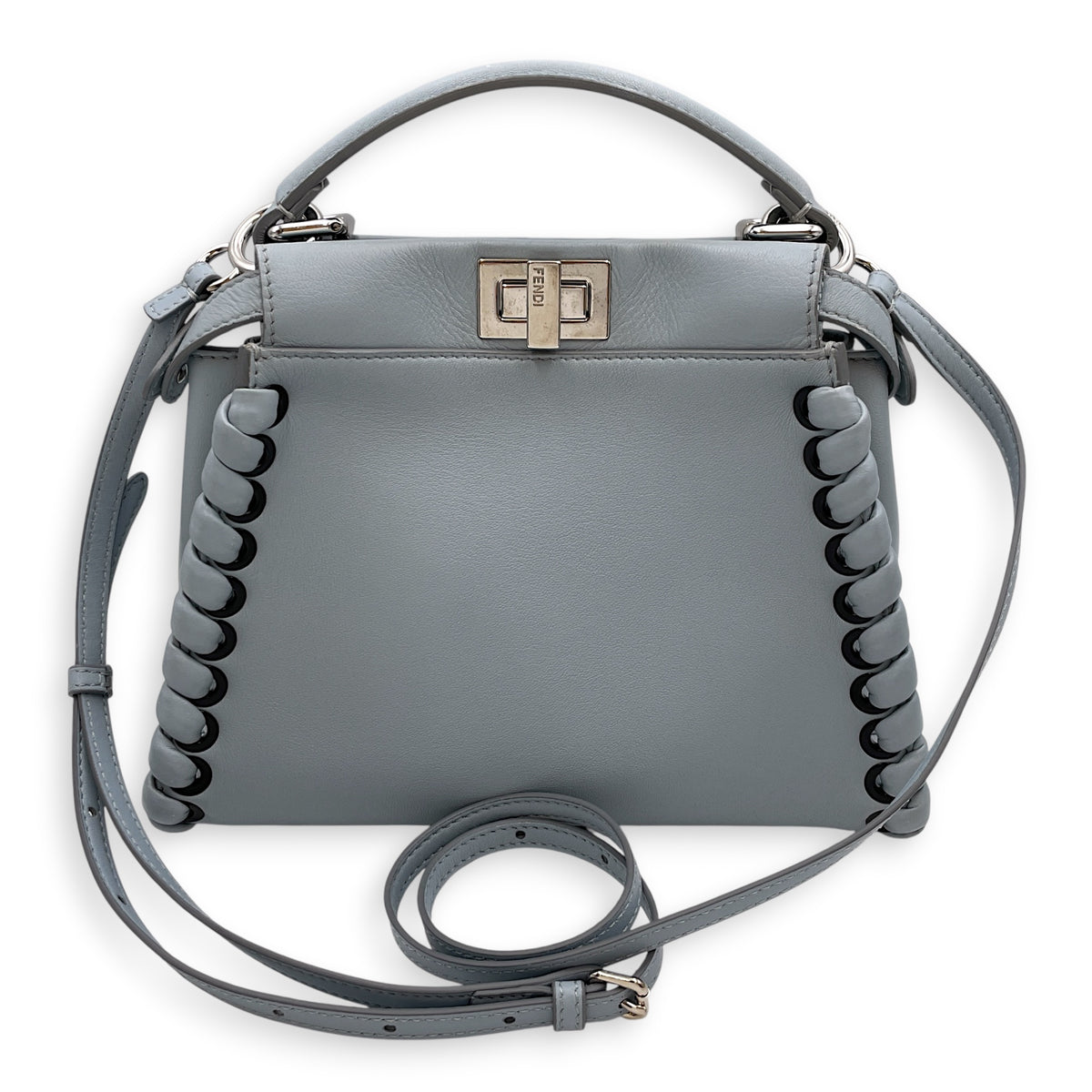 Peekaboo Mini Blue Top Handle Bag in Nappa Leather Silver hardware