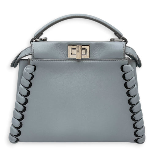Peekaboo Mini Blue Top Handle Bag in Nappa Leather Silver hardware