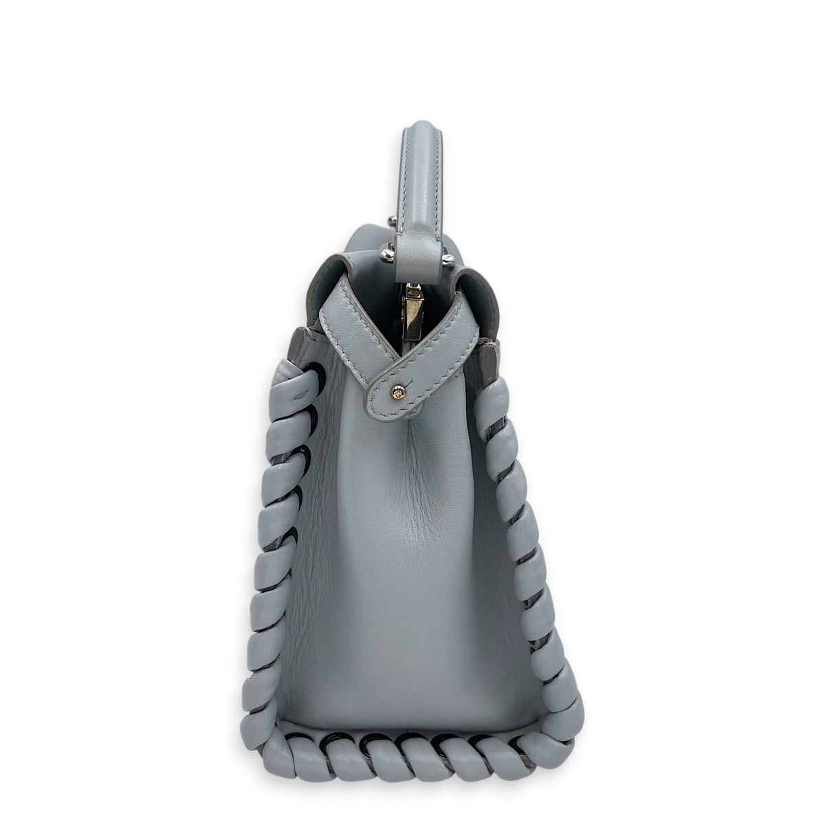 Peekaboo Mini Blue Top Handle Bag in Nappa Leather Silver hardware