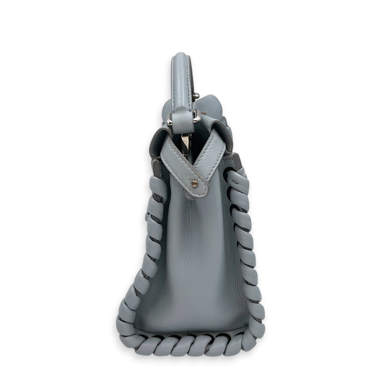 Peekaboo Mini Blue Top Handle Bag in Nappa Leather Silver hardware