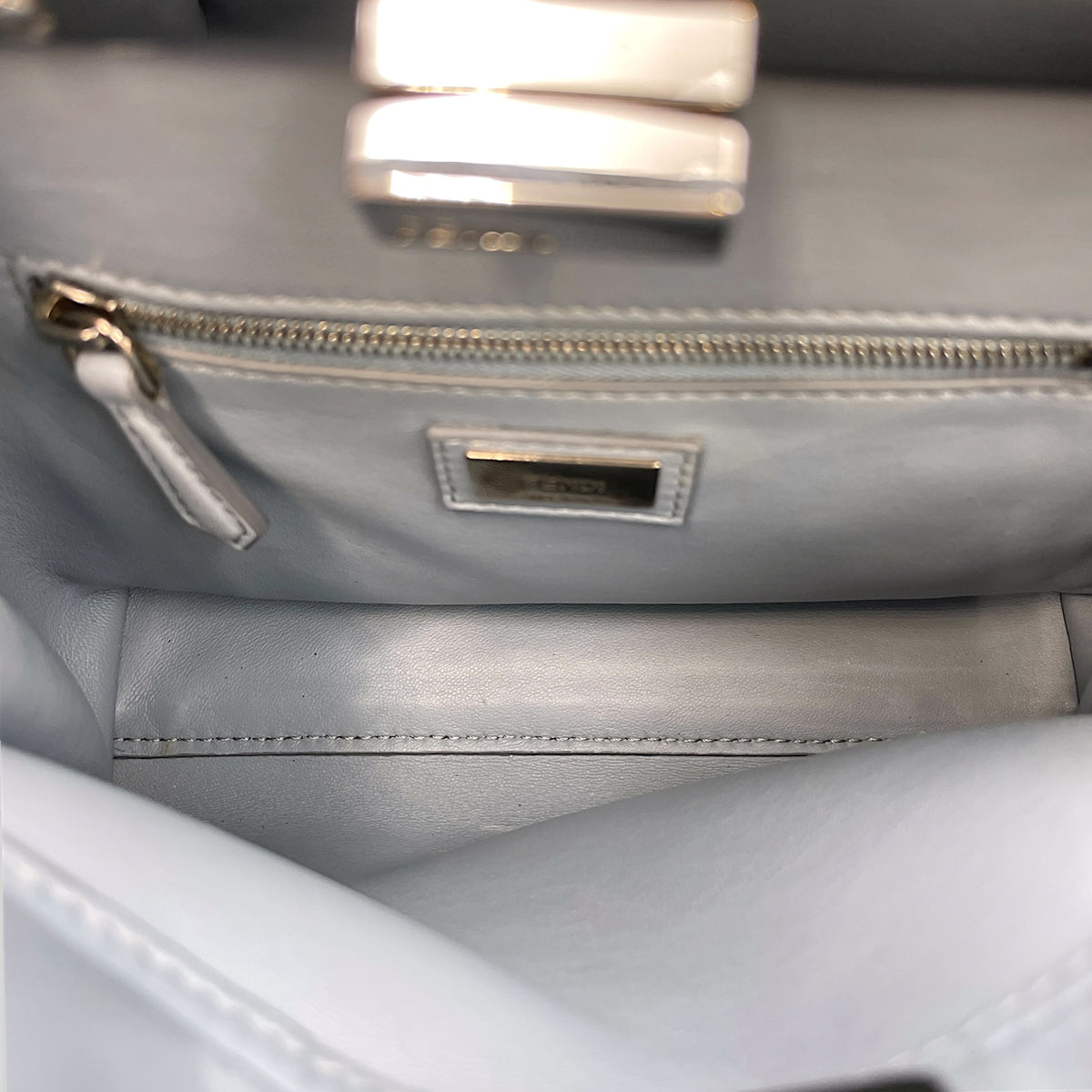 Peekaboo Mini Blue Top Handle Bag in Nappa Leather Silver hardware