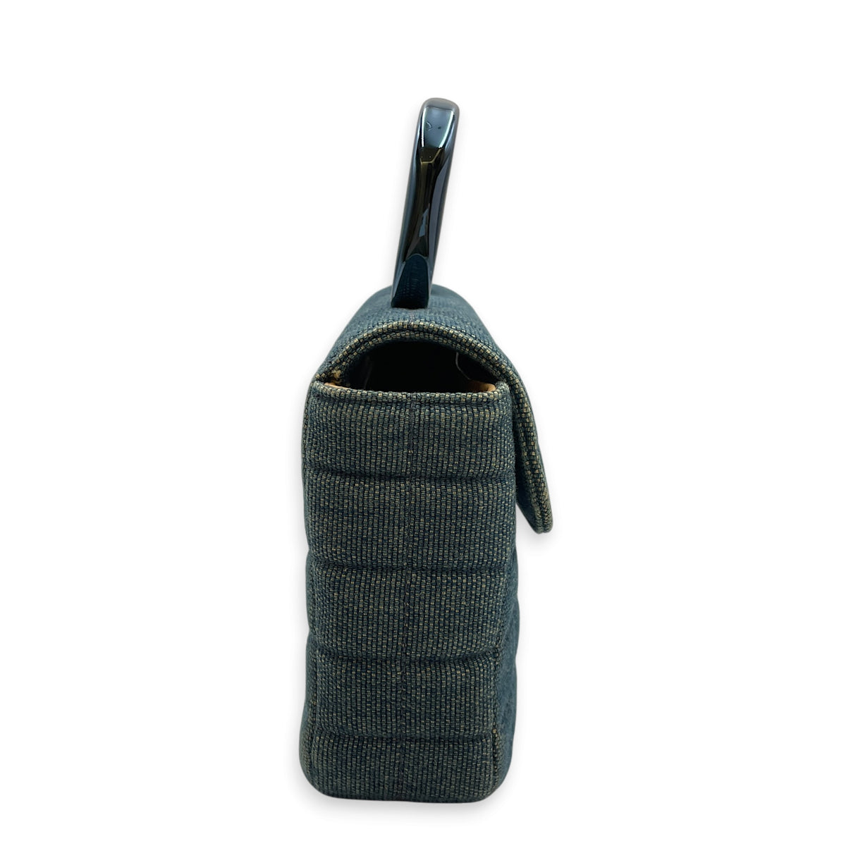 Vintage Denim Quilted Chocolate Bar Mademoiselle  Blue Top Handle Bag in Denim Monochrome hardware
