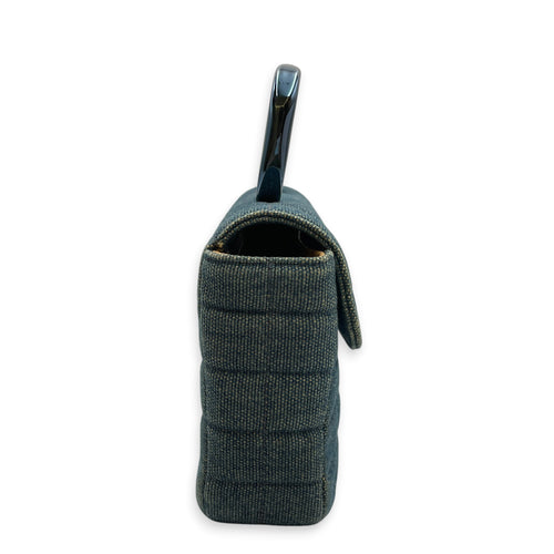 Vintage Denim Quilted Chocolate Bar Mademoiselle  Blue Top Handle Bag in Denim Monochrome hardware
