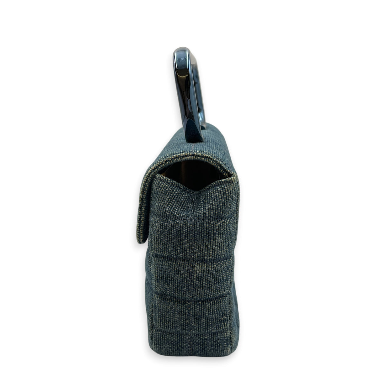 Vintage Denim Quilted Chocolate Bar Mademoiselle  Blue Top Handle Bag in Denim Monochrome hardware
