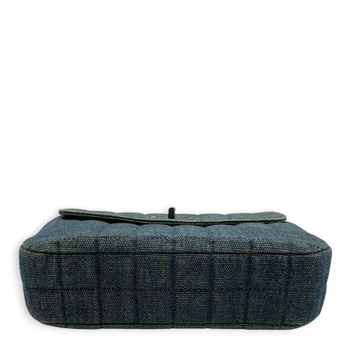 Vintage Denim Quilted Chocolate Bar Mademoiselle  Blue Top Handle Bag in Denim Monochrome hardware
