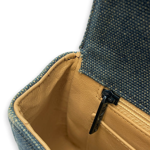 Vintage Denim Quilted Chocolate Bar Mademoiselle  Blue Top Handle Bag in Denim Monochrome hardware