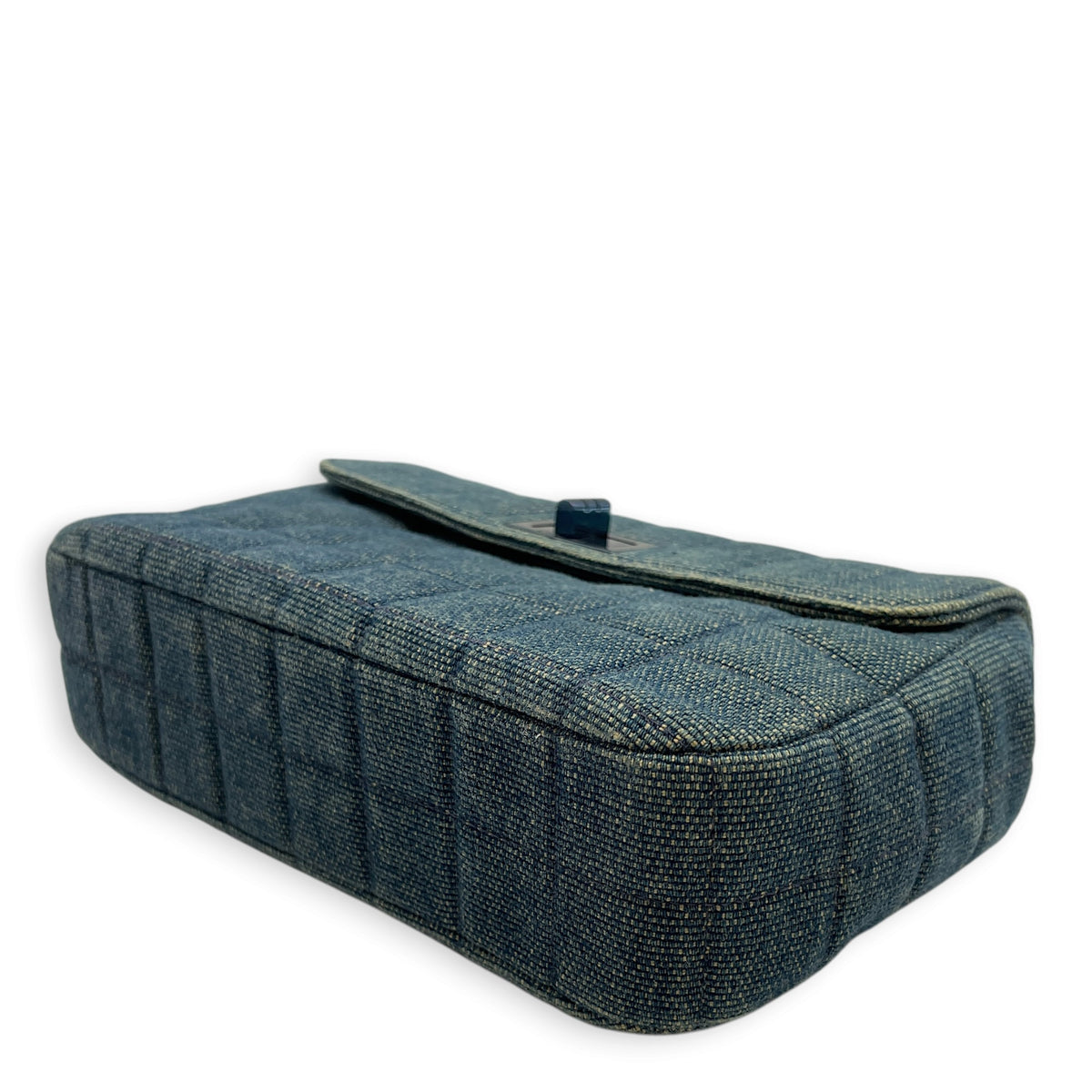 Vintage Denim Quilted Chocolate Bar Mademoiselle  Blue Top Handle Bag in Denim Monochrome hardware