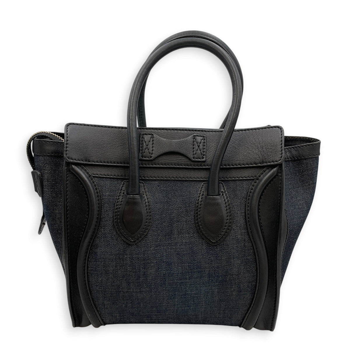 Micro Luggage  Nano  Black Top Handle Bag in Denim Gold hardware