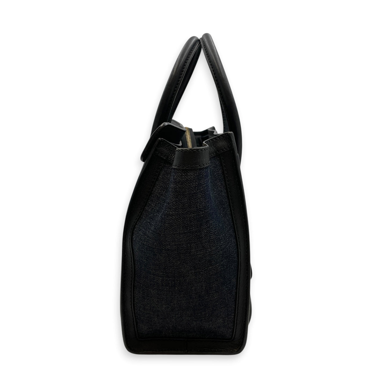 Micro Luggage  Nano  Black Top Handle Bag in Denim Gold hardware