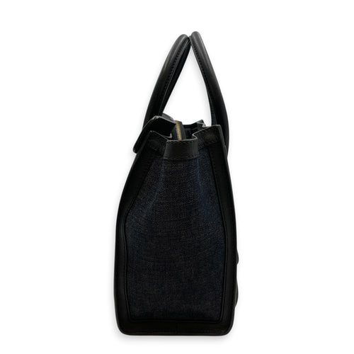 Micro Luggage  Nano  Black Top Handle Bag in Denim Gold hardware